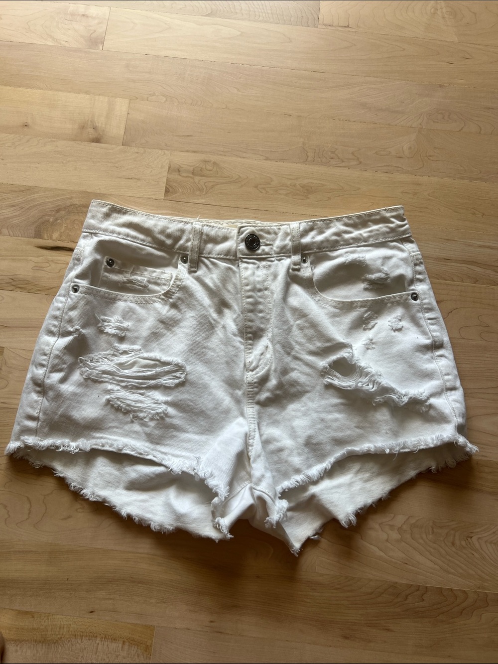 Garage White Distressed High-Rise Denim Shorts